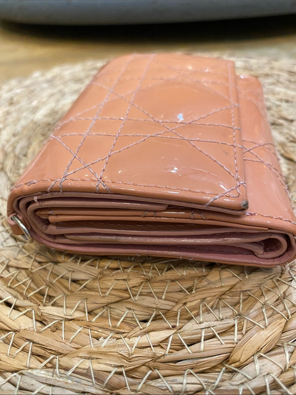 Lady Dior Lotus Quilted Patent Leather Cannage Wallet in Peachy Pink - Picture 2 of 13